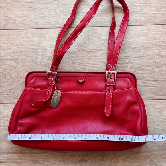 Tignanello Red 100% Genuine Leather Shoulder Bag | Classic Structured Purse - Picture 7 of 9